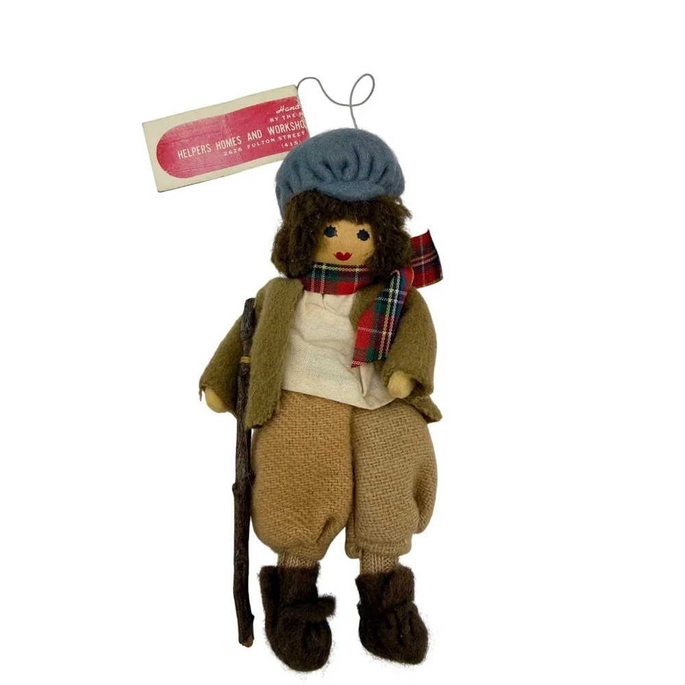 Vtg Helpers Homes and Workshop San Francisco Handmade Hiker Doll Ornament Tag 6